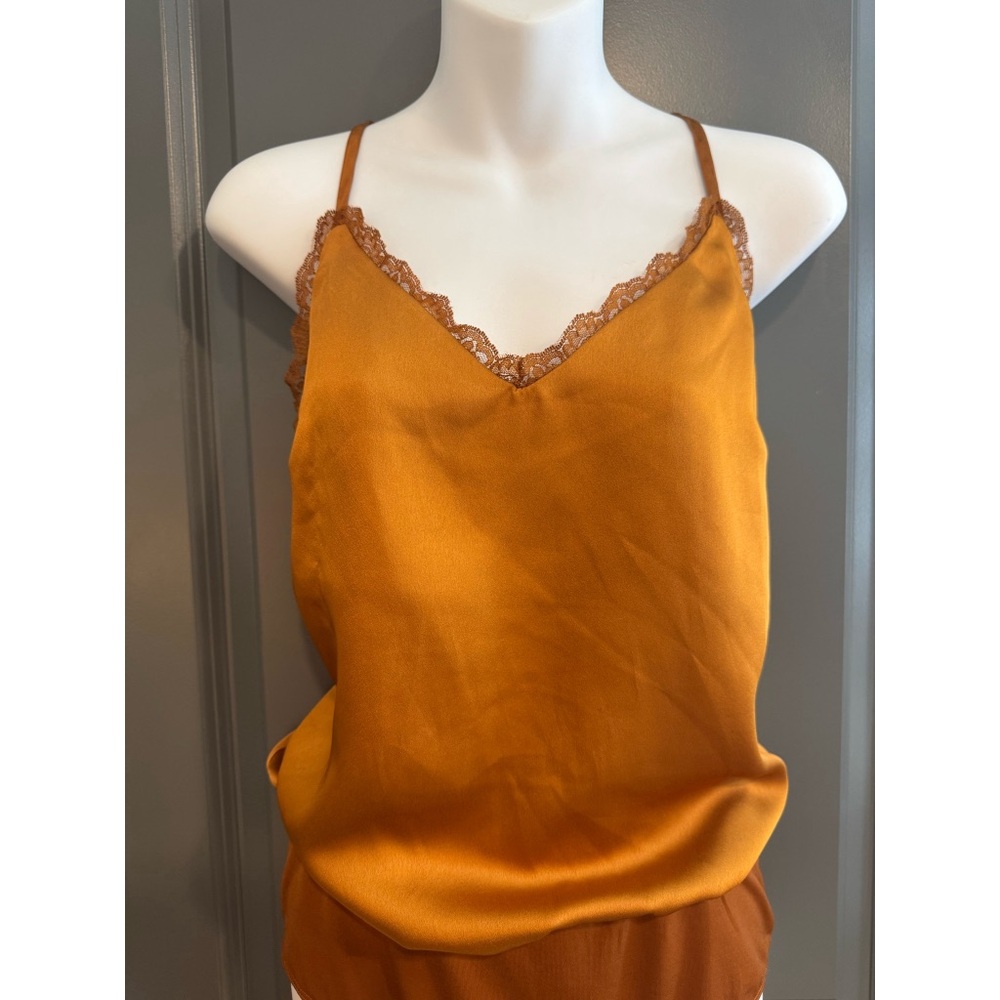 Blu Pepper Satin Lace Cami Top - Mustard